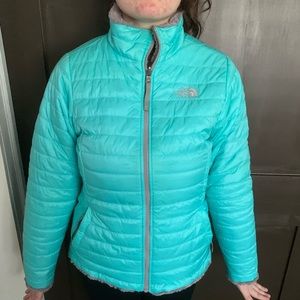 Teal and Grey Reversible North Face Winter Jacket
